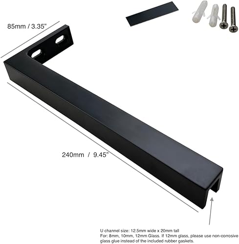 LukLoy Staffa di Supporto Fissa in Vetro da Parete Senza Cornice, Barra per Doccia, Montaggio a Forma di L Senza Trapano - Honorern