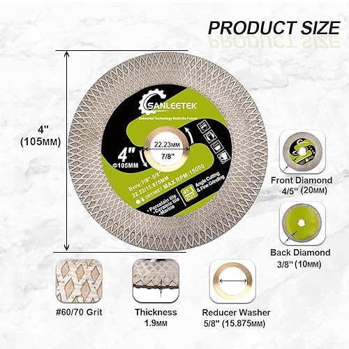 Disco Diamantato 125mm Dischi Taglio Diamantati per Gres Piastrelle Ceramica Marmo Pietra Artificiale con Griglia a X Bifacciale - Honorern