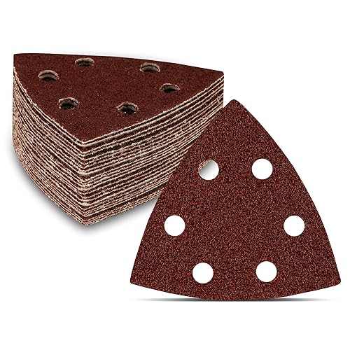 Triangoli Abrasivi Prio │ 50 pezzi │ 6 fori │ 93 x 93 x 93 mm │ grana 80 │ per levigatrici delta │ Fogli Abrasivi │ Abrasivi Triangolari │ Carta Abrasiva - Honorern