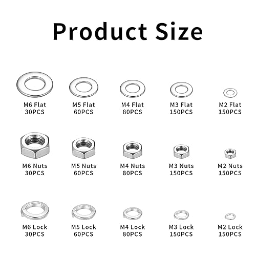 Set di 1410 rondelle in acciaio al carbonio, dadi esagonali e anelli a molla in acciaio al carbonio, M2 M3 M4 M5 M6, set di rondelle piatte (nero) - Honorern