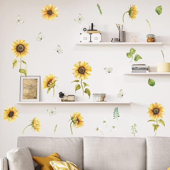 fanquare Adesivi Murali Girasole, Ape, Margherita Stickers Murali Fiori da Giardino Decorazioni Murali Casa Ufficio per Camera da Letto Soggiorno Decor - Honorern