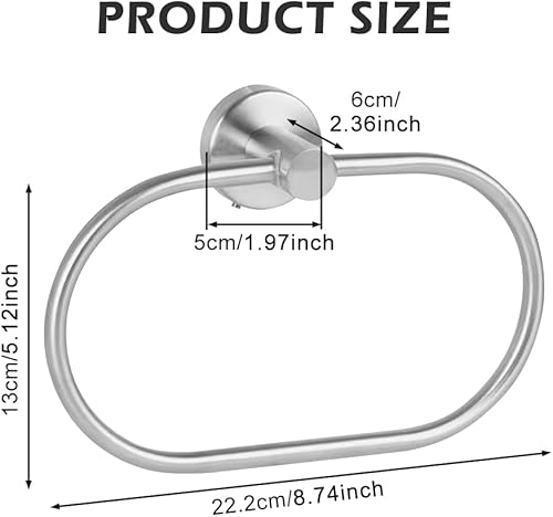 Porta asciugamani, anello portasciugamani in acciaio inossidabile, moderno porta asciugamani rotondo, anello per organizer da bagno, cucina (argento) - Honorern