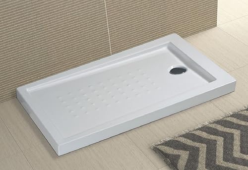 Piatto doccia in acrilico bianco ultraflat h.5cm completo di piletta scarico MILO (70x90 cm) - Honorern