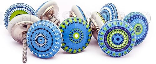 20 pomelli in ceramica a forma di fiore, look vintage, per porte, armadi, cassetti, credenze, Xfer (blu Xfer) - Honorern