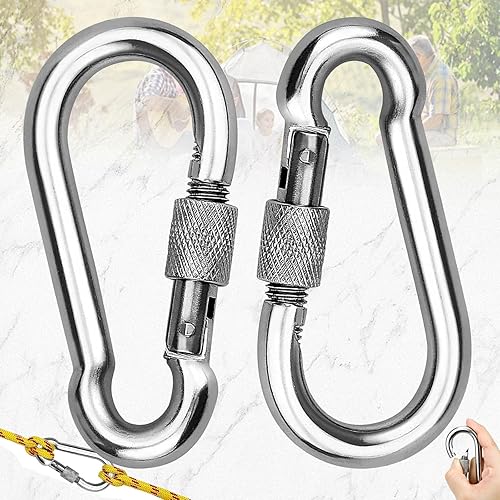 2 Pezzi Moschettone a Vite 304 Inox, Moschettoni con Chiusura a Vite, per Appendere Funi, Catene, Cinture, Cavi, Portachiavi con Viti in Acciaio Inox - Honorern