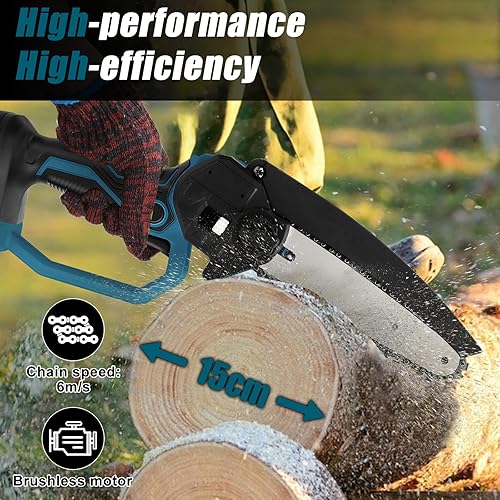 Mini motosega a batteria da 6 pollici, compatibile con Bosch Professional 18 V, sistema GBA/GBA ProCORE18 V, batteria al litio, senza spazzole con 2 catene, per giardinaggio, taglio e taglio del legno - Honorern