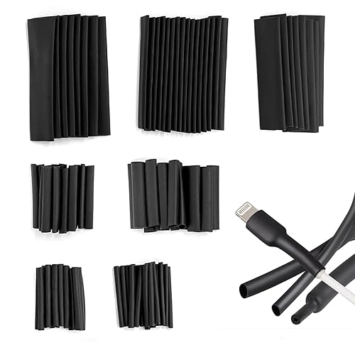 Set di 254 protezioni per cavi, tubo termoretraibile, rivestimento isolante nero, guaina termoretraibile, set di tubi termoretraibili durevole, ideale per isolamento elettrico e riparazione (nero) - Honorern
