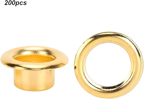 200 Set Scarpe Passacavo, 6mm Metallo Ottone Occhiello Kit Foro Cavo Rivetto Fai Da Te Fatti a Mano Ottone Oro Accessori in Pelle per Tessuto, Teloni, Pelle - Honorern