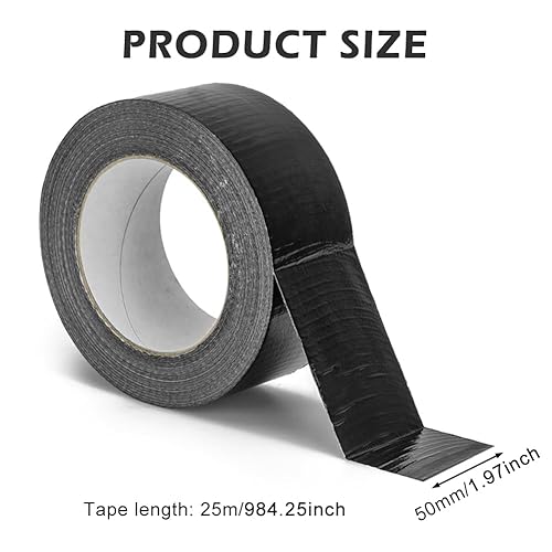 Nastro in tessuto nero resistente (50 mm x 25 m), nastro dotto rinforzato, nastro autoadesivo per riparare, fissare, imballare, marcare e sigillare interni ed esterni (nero) - Honorern