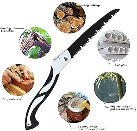 Sega a mano pieghevole, robusta SK5 in acciaio al carbonio ad alto tenore di carbonio, sega per potatura di alta qualità, con chiusura sicura, impugnatura morbida per campeggio, giardinaggio - Honorern