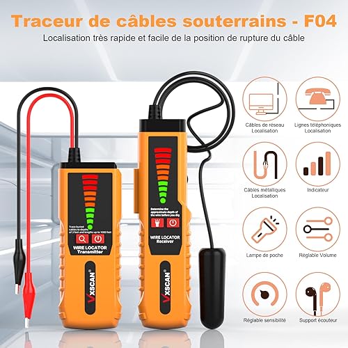 VXSCAN F04 F04 - Tester per cavi con auricolare, tracciatore di fili sotterranei non distruttivo per individuare fili e fili di irrigazione per recinzioni per animali - Honorern