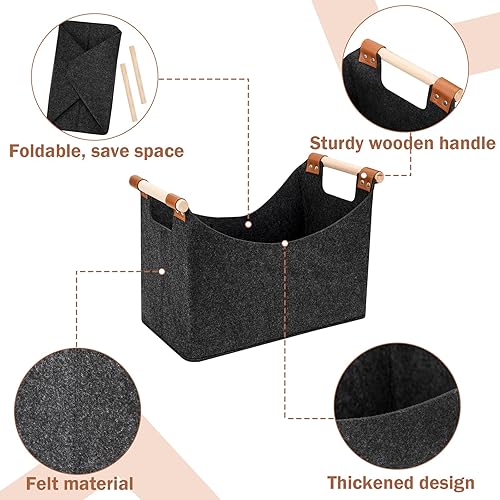 Borsa in Feltro, Borsa per Legna da Ardere Pieghevole Cestino Portaoggetti in Feltro Cesto con Manici per Legna, Giornali, Vestiti, Giocattoli 40 x 22 x 27cm - Honorern