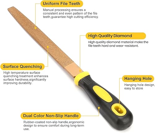 Lima Piatta Parallela, Lima Piatta Raspa Diamantata, Lunga Durata, Riparazione Sbavature, Impugnatura Comoda, Adatta per Legno, Plastica, Metallo (6 pollici) - Honorern