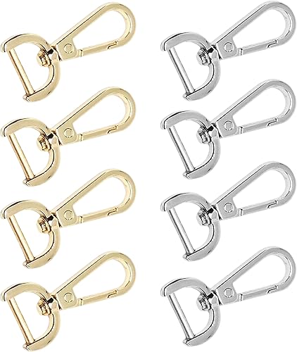 Moschettone a scatto con giunto girevole, 8 pezzi, moschettone in metallo, moschettone a D, anelli girevoli, per borse, vestiti, cordini (oro, argento) - Honorern