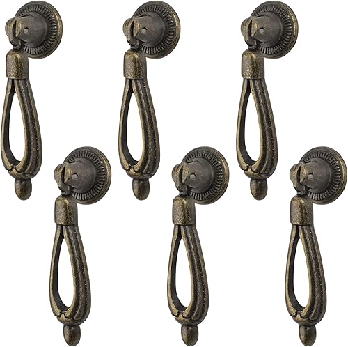 Pomelli vintage intagliati per armadietti, 6 pomelli a goccia in lega di zinco, maniglia a foro singolo per armadi, armadi, cassetti, porte, mobili decorativi (bronzo) - Honorern