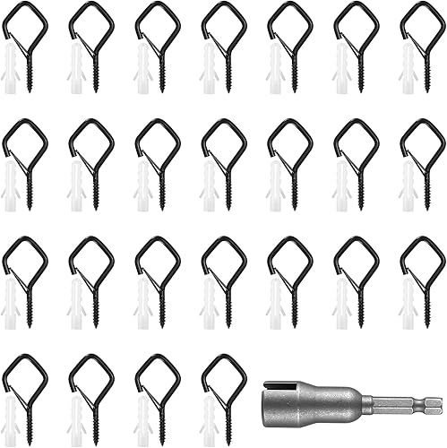 Ganci a Vite per Legno, 25 Pz Ganci Avvitabili, Occhielli a Vite, Viti a Gancio Autofilettanti in Acciaio Inox con Fusibile, Ganci a Soffitto per Appendere Cestini Piante, Nero/Forma di Diamante - Honorern