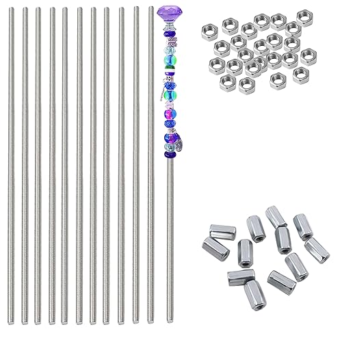 12 pezzi M4 x 200mm Acciaio Inossidabile 304 completamente l'asta filettate Bar Ferramenta prigionieri 24 pezzi Dadi Esagonali per Aste da giardino con perline - Honorern