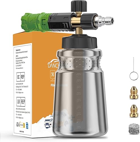 DANCINGBOAR Lancia Schiuma Neve 1L per Idropulitrici a Pressione, Connessione Rapida 1/4', Dispenser di Sapone Regolabile per Lavaggio e Pulizia - Honorern