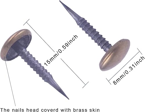 OMOTOOL Unghie tappezzeria antiche (200 pezzi), Unghie decorative per mobili e progetti manuali,Ottone rivestito chiodi testa - Honorern