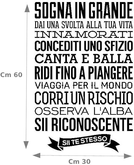 ADESIVI MURALI PER LA CASA WALL STICKERS SOGNA IN GRANDE STICKER FRASE AFORISMA ADESIVO MURALE (Cm 30X60, Nero) - Honorern