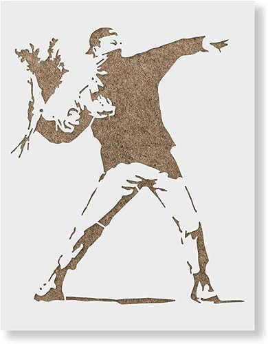 Stencil Banksy, motivo lanciatore di fiori di rabbia, per pittura aerografata, decorazione artistica da parete fai da te, in Mylar da 7,5 mm, riutilizzabile, in plastica Mylar - Honorern