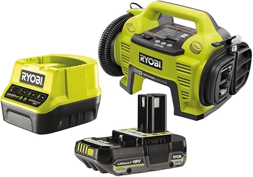 Ryobi RI4-120G, Compressore a Batteria Ricaricabile con USB-C, per Gonfiaggio Veloce di Pneumatici Bici e Palloni Sportivi fino a 100 PSI, Display LED Retroilluminato, 1 Batteria da 2,0Ah Inclusa - Honorern