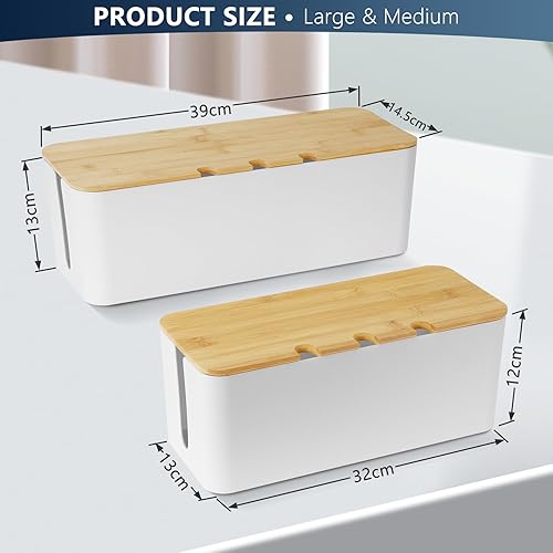 Scatola Portacavi, Scatola per cavi da 2 pezzi, Scatola Nascondi Cavi, con coperchio in legno, Scatola di gestione dei cavi, Scatola cavi organizer, per nascondere e organizzare i cavi, Grandi e Medie - Honorern