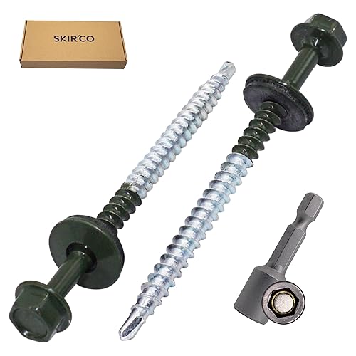 SKIR'CO (200 pezzi) Viti per tetti verniciate 4,8 x 50 mm, testa esagonale, viti autoperforanti con rondelle EPDM (verde cromo, RAL 6020) - Honorern
