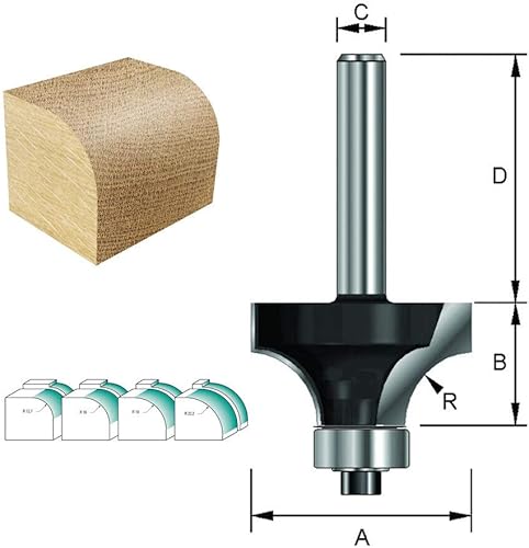 ENT 09001 Set Frese per Legno da 6 pz. - Fresa a Raggio Concavo e Fresa ad 1/4 di Raggio Concavo con Cuscinetto a Sfere in Metallo Duro - Raggio 2-3-4-6-8-10 - codolo Ø 8 mm - Honorern