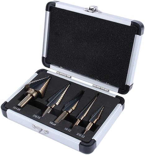 Fydun Set di punte da trapano a 5 pezzi in cobalto di grandi dimensioni in cobalto HSS Step in titanio con punta per trapano + custodia - Honorern