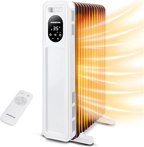 Aigostar Radiatore ad Olio 2500W, 13 Elementi Riscaldatore Elettrico Portatile, 3 Livelli di Calore, Modalità ECO, Timer 24H, Touch screen digitale, Telecomando, Hyperheat, Protezione Multipla, 55mq - Honorern