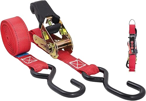 Polaire – Cinghia a cricchetto sovrastampata 5 m x 25 mm – Resistenza 250 kg – Cinghia di serraggio con ganci S per auto, bagagli, colore: rosso - Honorern