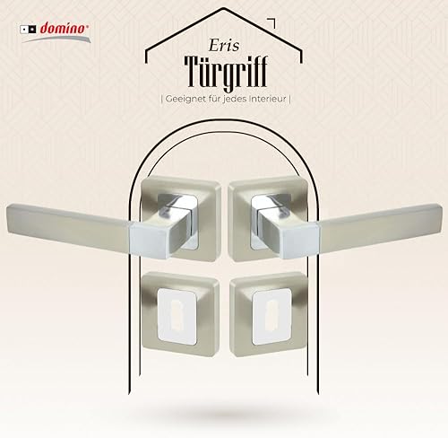 domino Maniglia per porta BB-Buntbart Set rosetta quadrata Maniglia per porta della stanza, porta dell'ufficio, della cantina e della porta interna, in alluminio cromato/nichel ERIS QR M6/M9 - Honorern