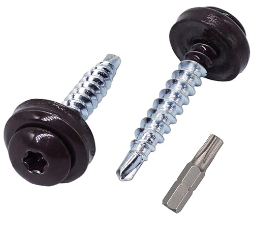 SKIR'CO 40 viti per coperture in metallo, 4,8 x 28 mm verniciate autoperforanti con rondelle EPDM, vite Torx in lamiera (40, grigio marrone RAL 8019) - Honorern