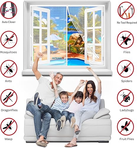 Zanzariera Magnetica per Finestre 80 x 130 cm Rete Zanzariera Porta Finestra Magnetica Anti-Zanzare per Porte Scorrevoli, Garage(Bianco) - Honorern