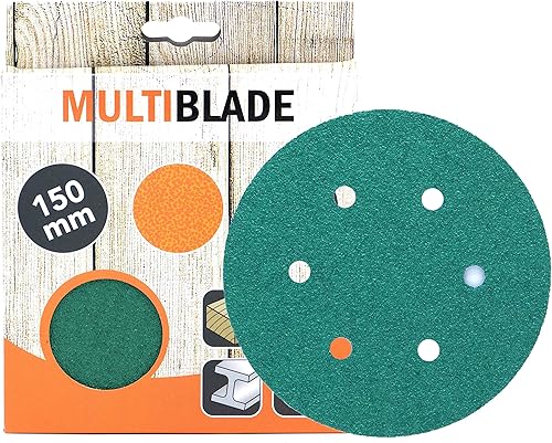 Multiblade - Dischi abrasivi professionali, 150 mm, 10 pezzi, grana 40, 6 fori, per legno e metallo, qualità professionale, per levigatrice orbitale e rotativa - Honorern