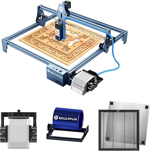 SCULPFUN Macchina per incisione laser S9, con air assist, honeycomb a nido d'ape, laser rotary roller, taglio laser 90 W, incisione laser per legno metallizzato, protezione degli occhi, messa a fuoco - Honorern