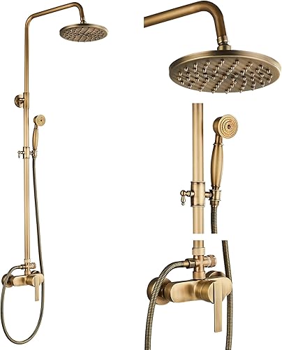 rubinetto doccia in ottone anticato con doccetta rubinetto doccia 8 pollici soffione doccia soffione doccia a pioggia con scaffale - Honorern