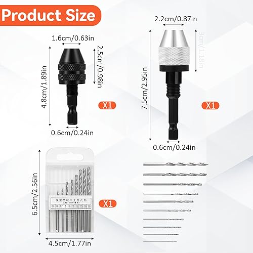 2 Pezzi Mandrino per Avvitatore con 10 Punte da 0,8–3,0 mm,Mandrino Autoserrante 1/4' Esagonale Gambo 0,3–6,5 mm e 0,3–3,6 mm,Mandrino Trapano,Mandrino per Trapano ad Azione Rapida - Honorern