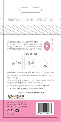 AERS - Filtri nasali con tecnologia di filtrazione 3M per alleviare allergie, polvere, inquinamento, piccoli, confezione da 10 - Honorern