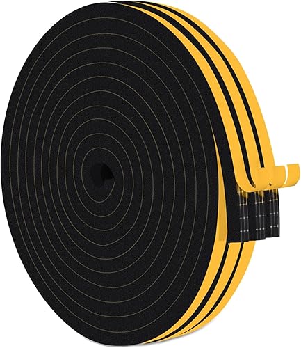27M Guarnizione Porta Isolante, Nero Guarnizione Finestra Autoadesiva da 3 Rotoli/6mm x 3mm, Alta Densità Neoprene Adesivo Isolamento Nastro Sigillante per Anti Freddo (9Mx3 Rotoli) - Honorern