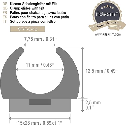 Adsamm® / 16 x puntali a slitta con base sostituibile in feltro/neri/Ø 10-11 mm/tondi/pattini per gambe di mobili in tubolare/piedini protettivi per arredi Adsamm® Quality - Honorern