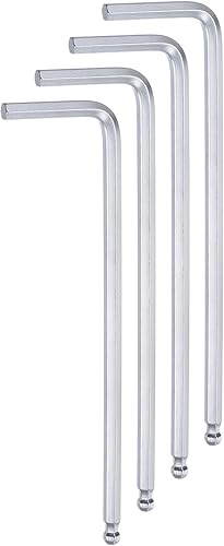 QUARKZMAN 4pz Chiave Esagonale Brugola Testa Sferica 4mm Metriche Braccio Lungo Forma L Strumento Riparazione Acciaio al Cromo Vanadio per Riparazioni Domestiche, Tono Argento - Honorern