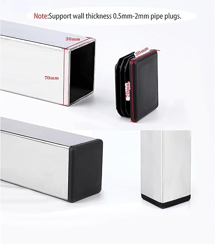 Tappi lamellari per tubi rettangolari, 70 x 30 mm, tappi per tubi in acciaio inox, profili quadrati in alluminio, 14 pezzi, colore nero - Honorern