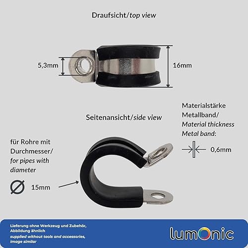 5x fascette per tubi da 15mm con inserto in gomma in acciaio inox V2A I fascette per cavi per avvitare I fascetta per tubi 15mm, fascette per - Honorern