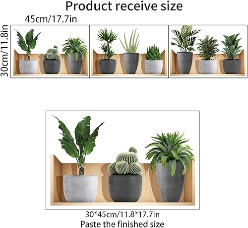 Adesivi Murali Piante 3D,3 pz Adesivi Murali Soggiorno 3D,Vasi di Fiori Adesivi Murali Decalcomania,Adesivo da parete 3D Piante Verdi in PVC per Camera da Letto,Cucina,Ufficio,Corridoio,Deco da Parete - Honorern