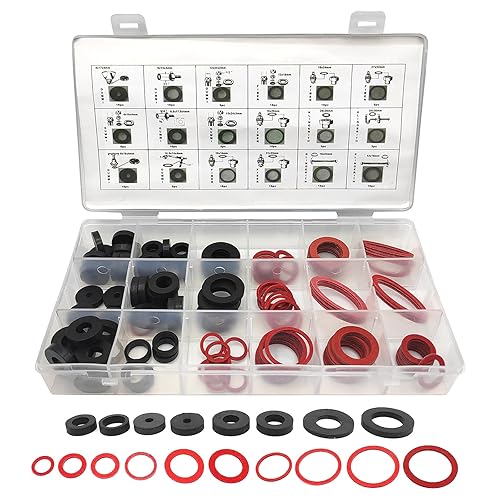 Set di Guarnizioni per Rubinetti, 141 Pezzi Set di Guarnizioni per Lavandino, 18 Diverse Guarnizioni O Ring, Guarnizioni Piatte in Gomma e Fibra, Con Scatola di Stoccaggio per Pompe e Tubi - Honorern