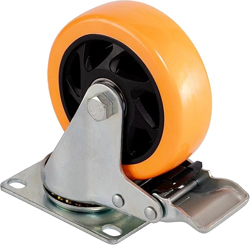 1641X3 - Ruota in Poliuretano con Piastra Girevole e Freno di Bloccaggio. Diametro 125 mm. - Honorern