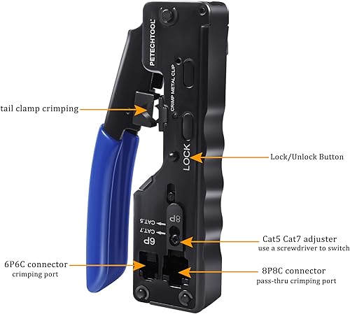 Pinza Crimpatrice rj45 CAT7 per connettore passante rj45, RJ12 e RJ11, Crimpatrice rj45 Professionale - Honorern