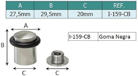 EVI Herrajes | Pack con 2 Fermaporte| Ø20 x 29 mm |Ottone Opaco con Gomma Nera di Silicone Naturale | Compresi utensile, vite + tassello di fissaggio| I-108 - Honorern